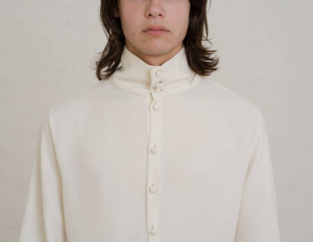 Filippo Sculptural Collar Shirt Collection1 in Georgette Silk Pearl White